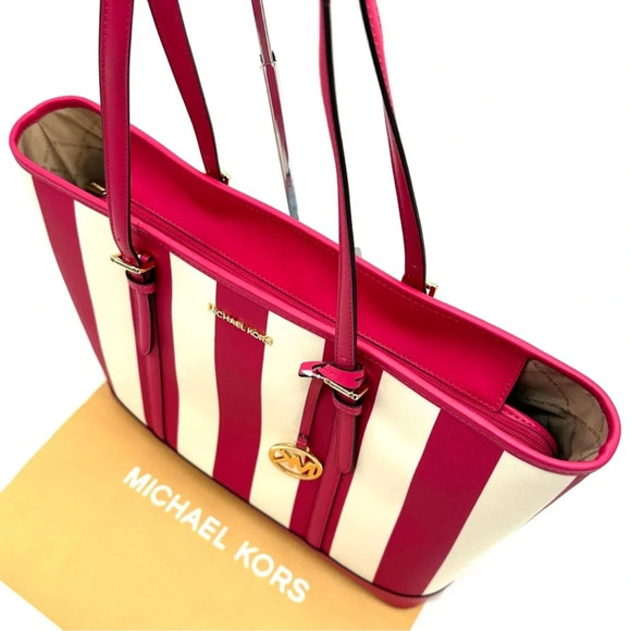 Michael Kors Large Jet Set Travel TZ Shoulder Tote Bag Electric Pink Multi - Picture 7 of 11